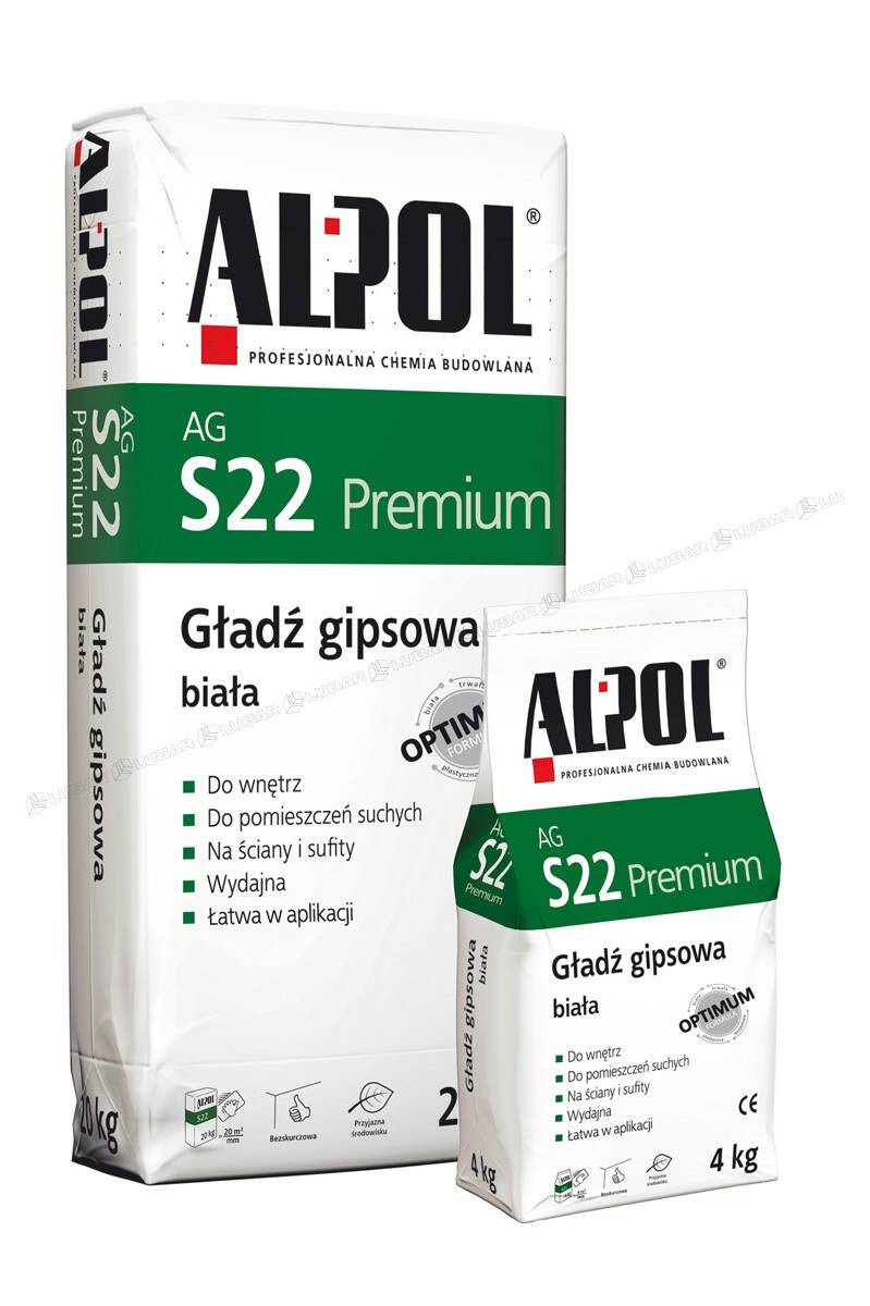 Gładź gipsowa biała PREMIUM AG S22P 20 kg ALPOL
