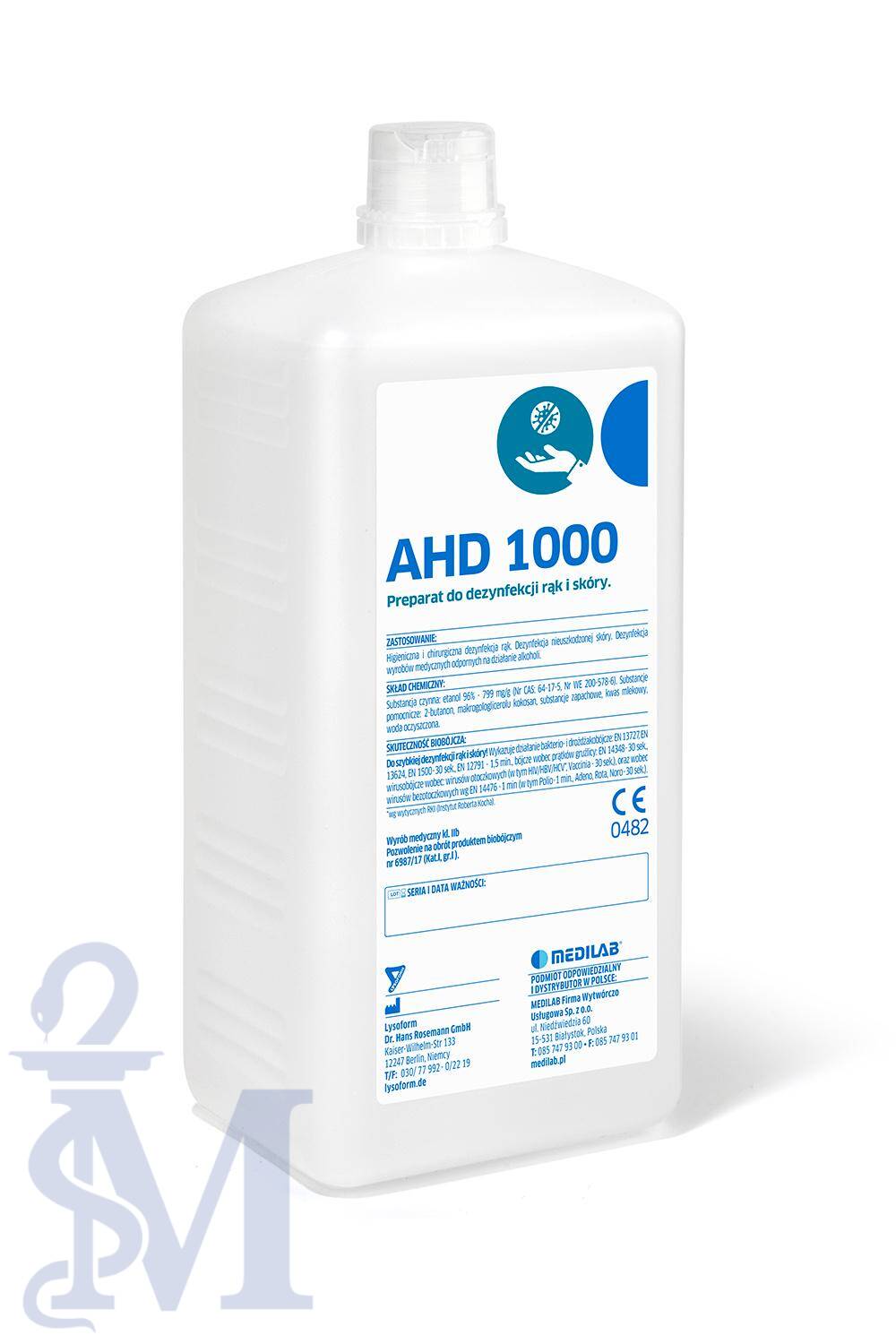 AHD 1000 1L - płyn do higienicznej i chirurgicznej dezynfekcji rąk i dezynfekcji skóry