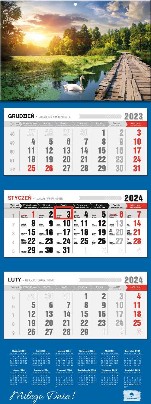 Kalendarz 2024 trójdzielny Mazury KT2-V.54