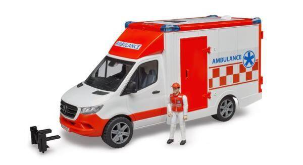 Mercedes Sprinter Ambulans z figurką ratownika edycznego i modułem światło + dźwię 02676 BRUDER