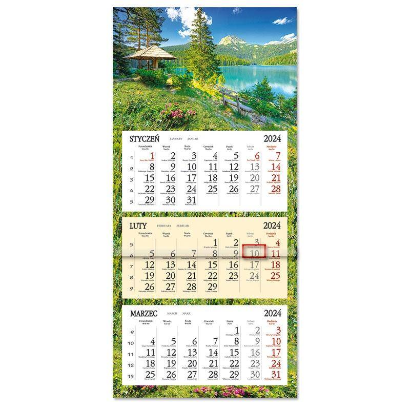 Kalendarz 2024 Trójdzielny płaska główka SB8-13 Jezioro w górach