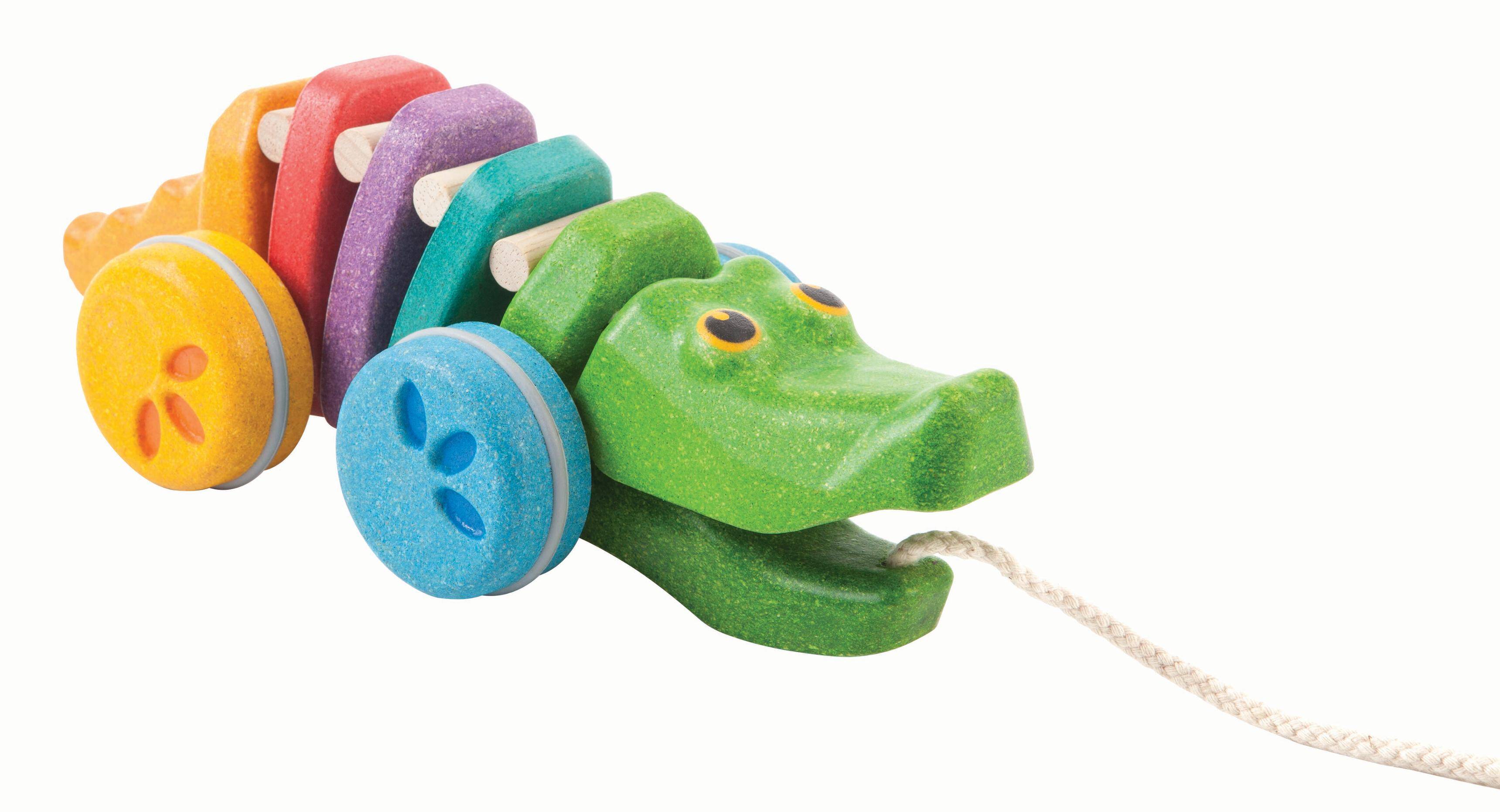 Krokodyl tęczowy do ciągnięcia zabawki drewniane