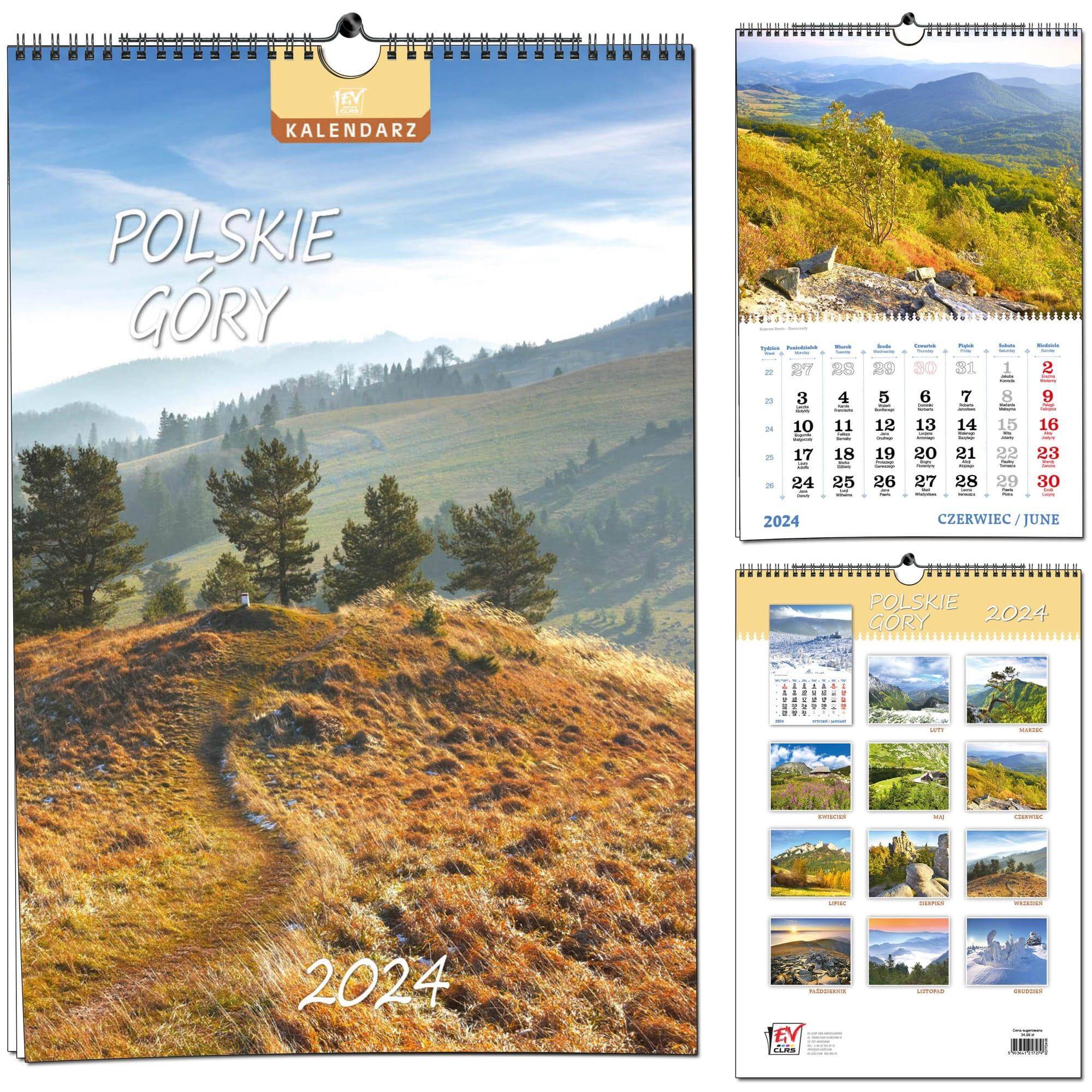 Kalendarz 2024 ścienny B3 7 planszowy Polskie góry
