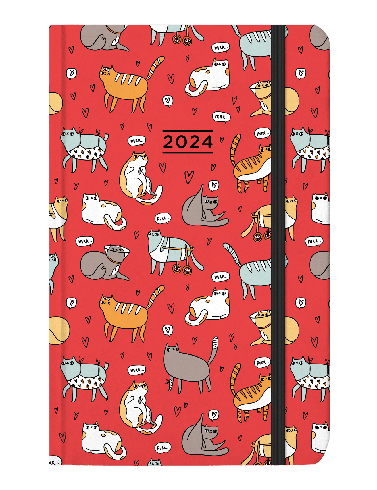 Kalendarz 2024 kieszonkowy z gumką śmieszne koty
