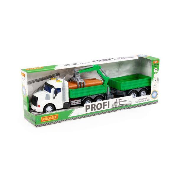 Polesie 96166 Profi samochód-betoniarka z podnośnikiem i przyczepą, zielony, światło, dźwięk