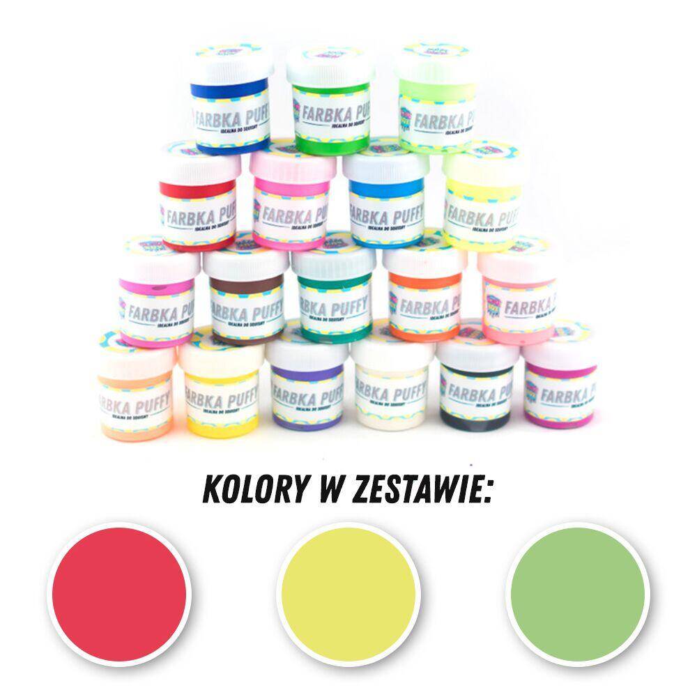 Farbki tekstylne zestaw nr 1 - 3 kolory po 25ml (fluo czerowny/fluo żółty/fluo zielony)