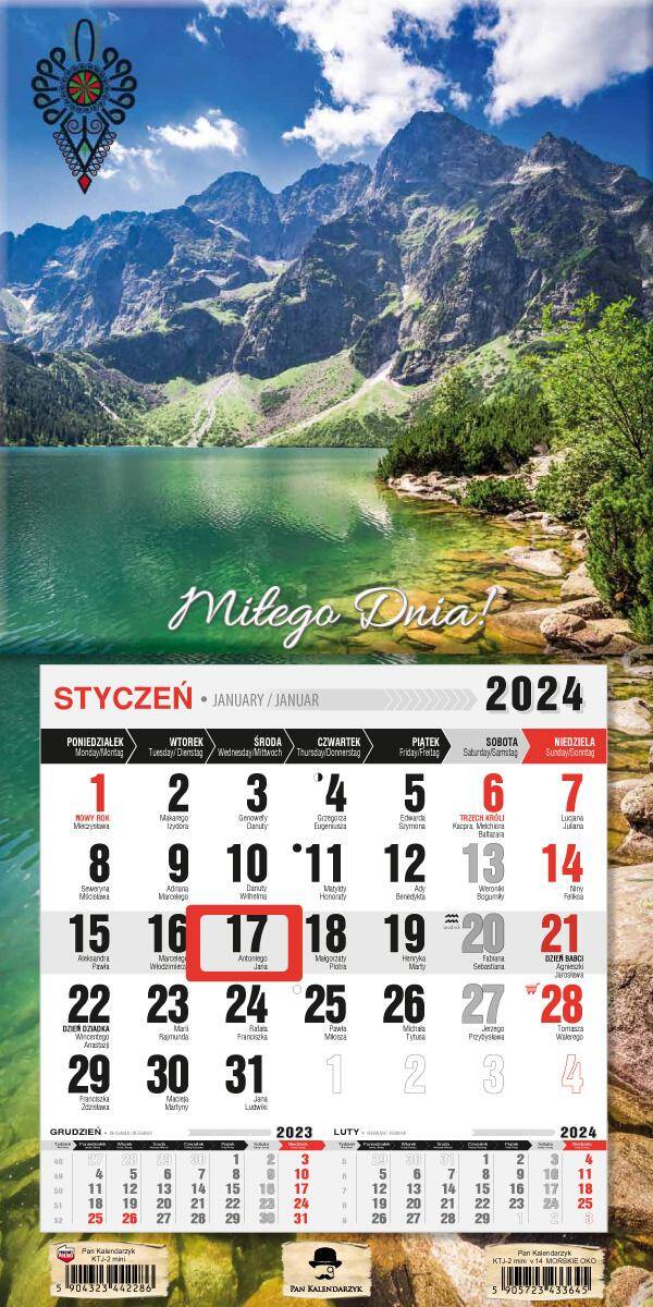 Kalendarz 2024  jednodzielny z magnesem mini Morskie Oko KTJ2M-V.14