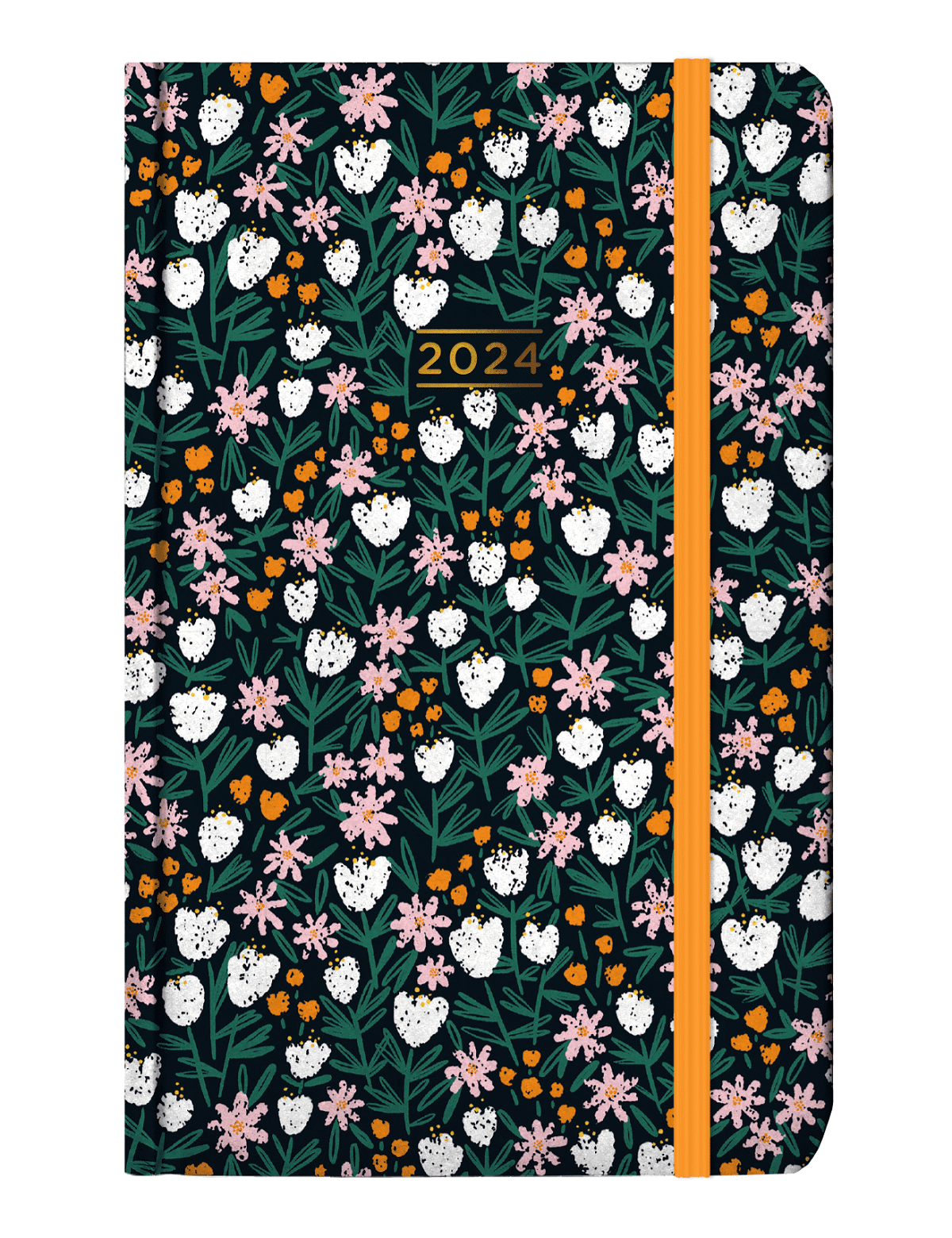 Kalendarz 2024 kieszonkowy z gumką czarny w kwiaty