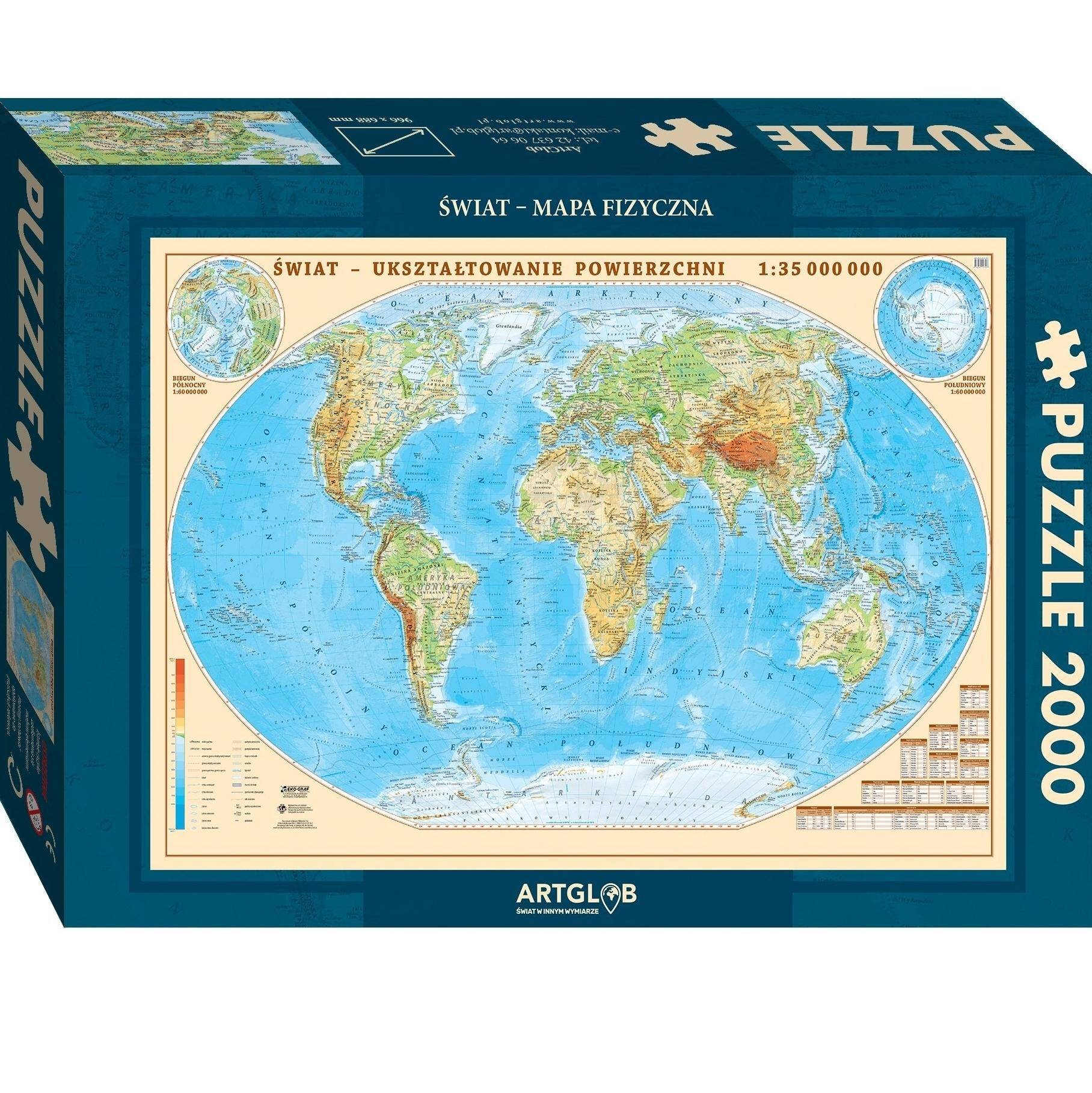 Puzzle 2000 Świat fizyczny mapa 1:35 000 000