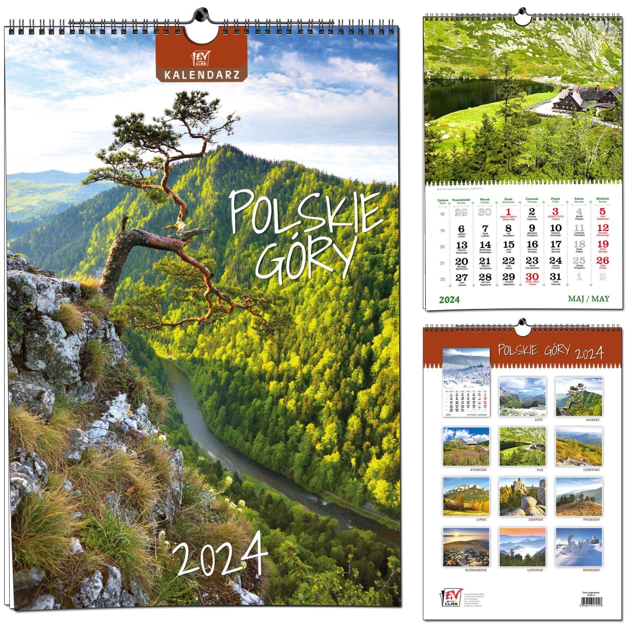 Kalendarz 2024 ścienny B3 13 planszowy Polskie góry