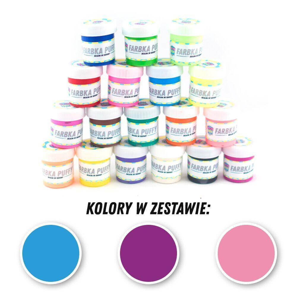 Farbki tekstylne zestaw nr 4 - 3 kolory po 25ml (błękit/fiolet/róż)