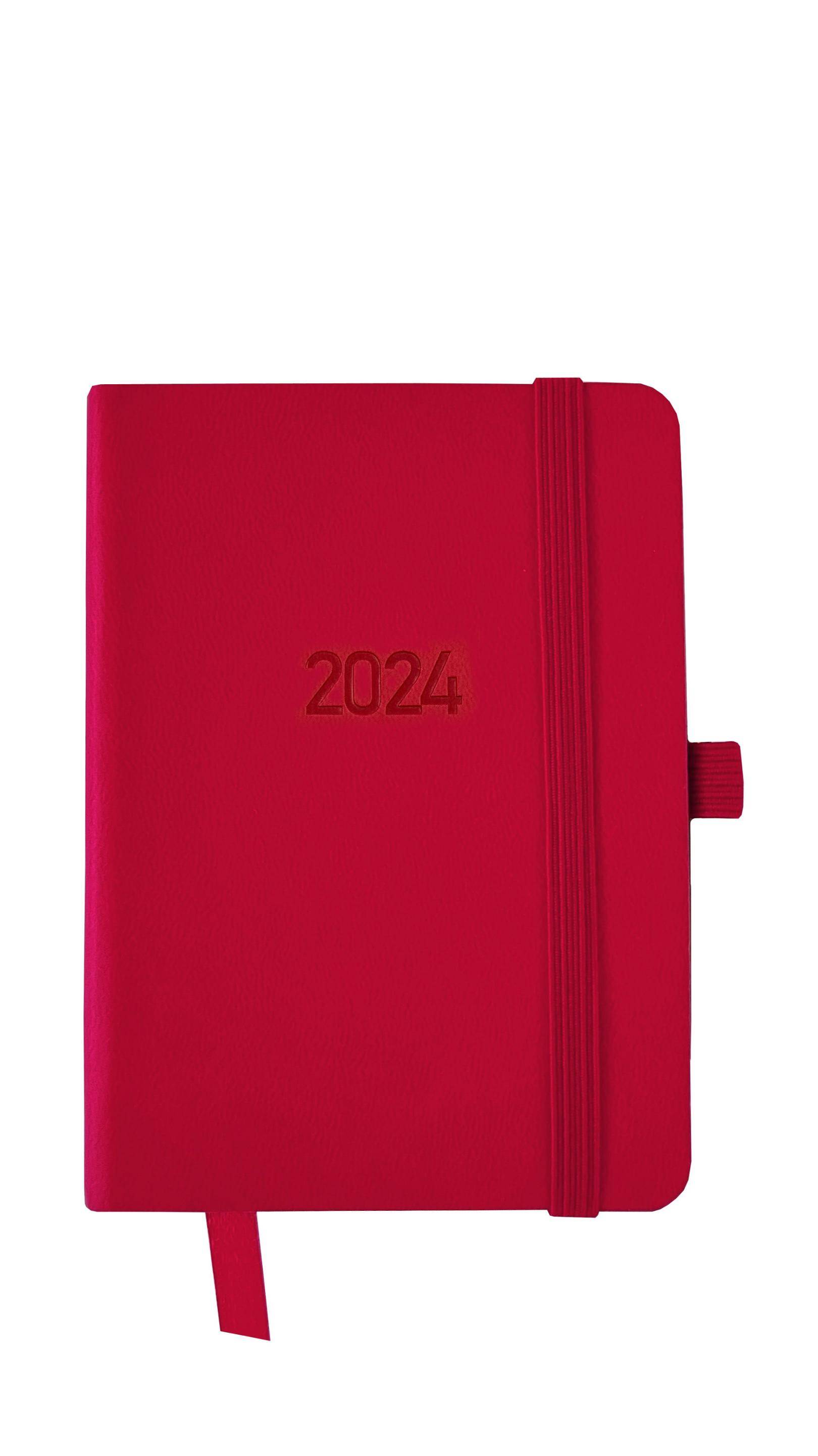 Kalendarz 2024 flex z gumką kieszonkowy V4 czerwony