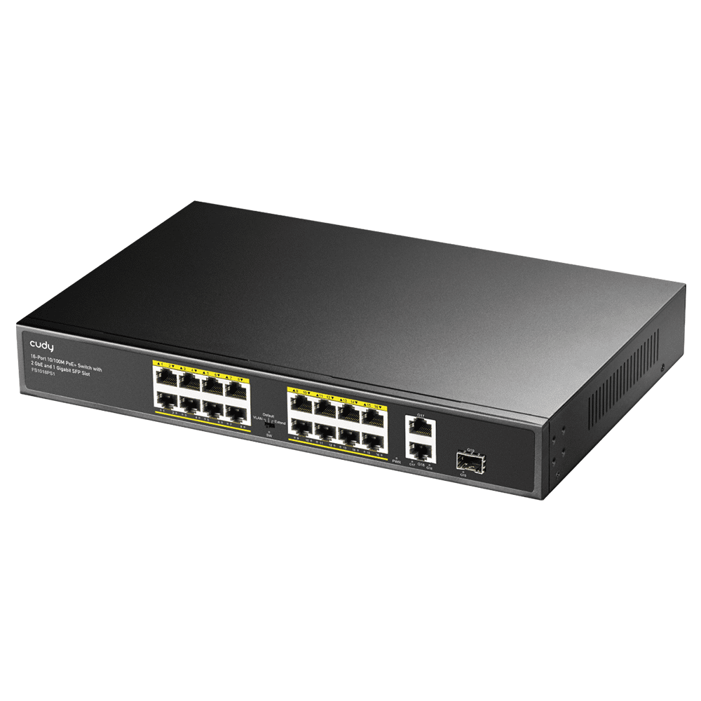 16-Port 10/100M PoE+ Switch with 2GbE and 1 SFP Port, Model: FS1018PS1