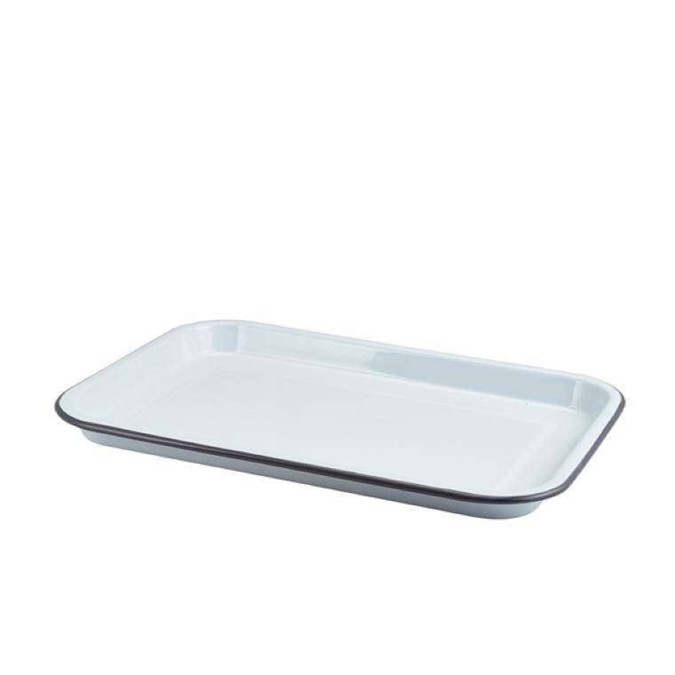 Table Pres Enamel Serving Tray White with Grey Rim 33.5x23.5x2.2cm 235x335 mm