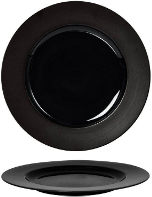 SATIN BLACK FLAT PLATE WITH WIDE RIM diam. 160 mm  WYCOFANE ZE SPRZEDAYŻ, DOSTĘPNE DO WYCZERPANIA STOKU