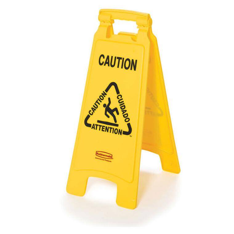 2 SIDED FLOOR SIGN - MULTILINGUAL “CAUTION WET FLOOR” SYMBOL