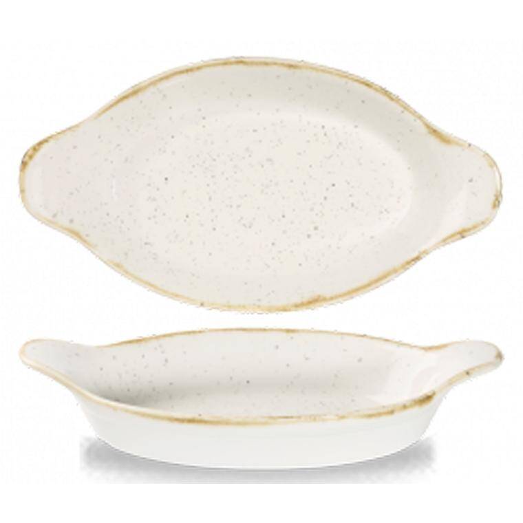 STONECAST BARLEY WHITE Small Eared Oval Dish cap. 255 ml