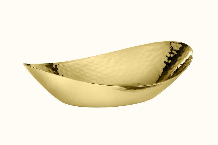 CHARMS, BIG OVAL BOWL, HAMMERED ANTIQUE GOLD, w. 240 mm, l. 160 mm, h. 60 mm