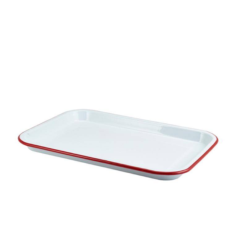 Table Pres Enamel Serving Tray White with Red Rim 33.5x23.5x2.2cm 235x335 mm