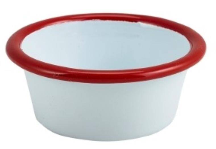 Table Pres Enamel Ramekin White with Red Rim 8cm Dia 90ml/3.2oz cap. 90 ml