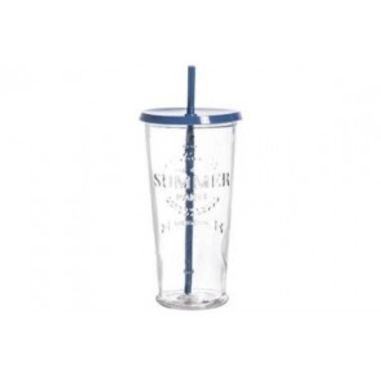 HIGH GLASS WITH LID AND STRAW cap. 660 ml