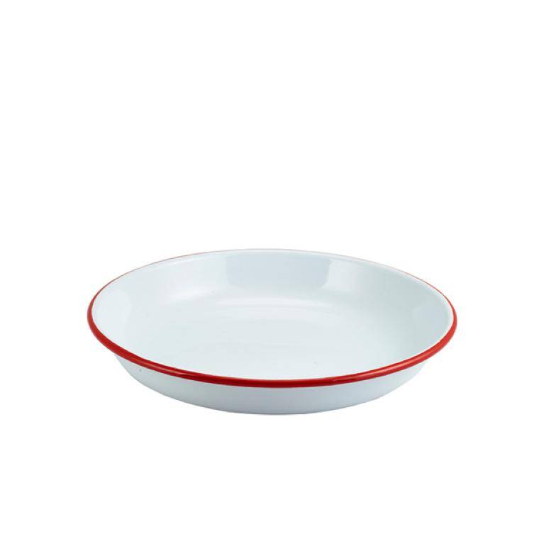 Table Pres Enamel Rice/Pasta talerz White with Red Rim 24cm diam. 240 mm