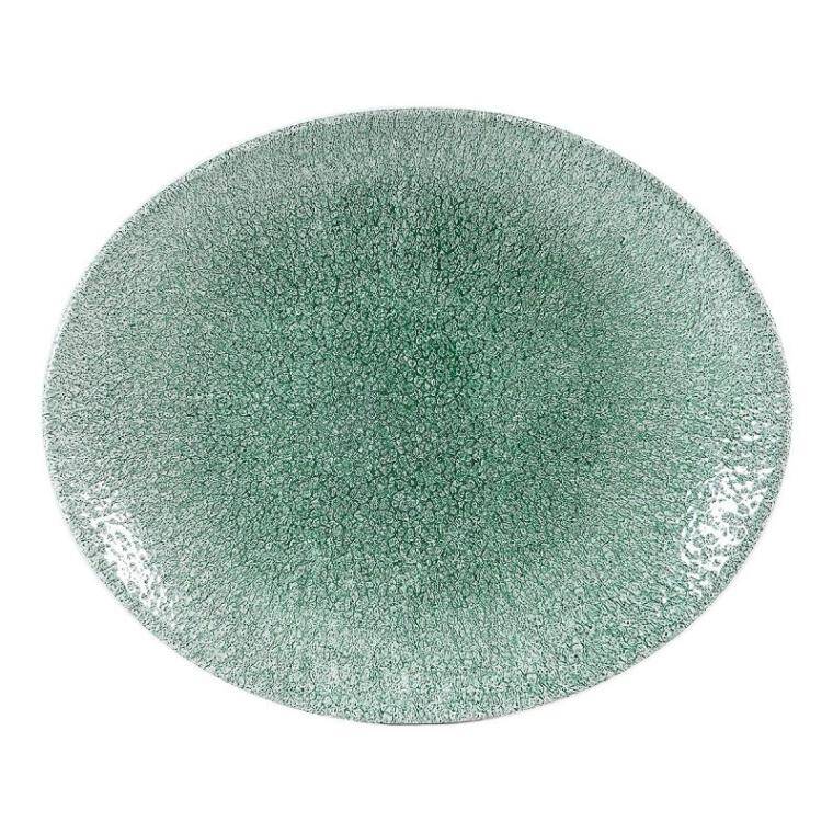 RAKU JADE GREEN Oval Coupe Plate 255x317 mm