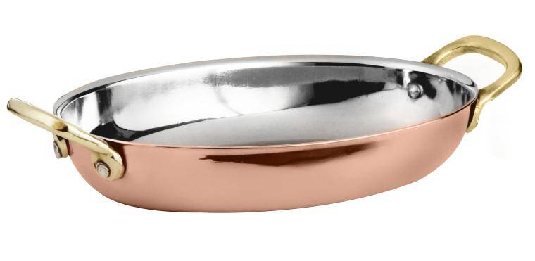 CHARMS, OVAL FRYING PAN, 2 HANDLES, COPPER, cap. 500 ml; w. 195 mm; l. 135 mm, h. 32 mm