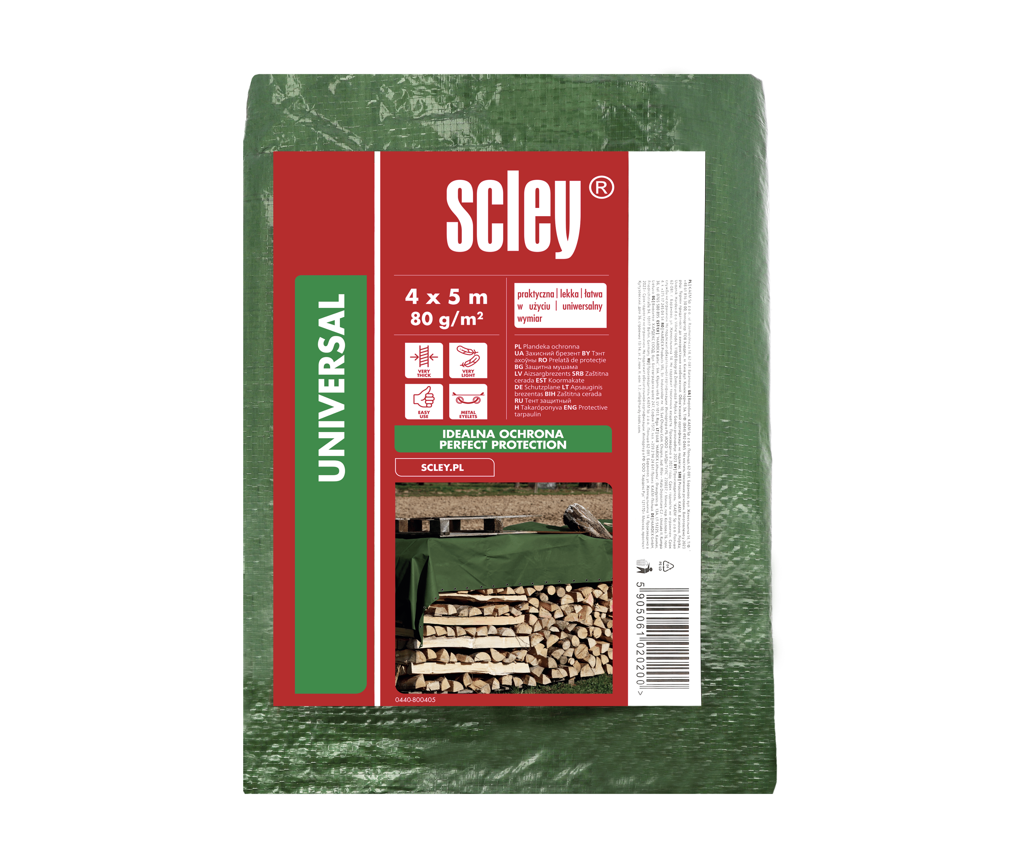 Scley plandeka zielona gramatura 80 g/m2, 4 x 5 m