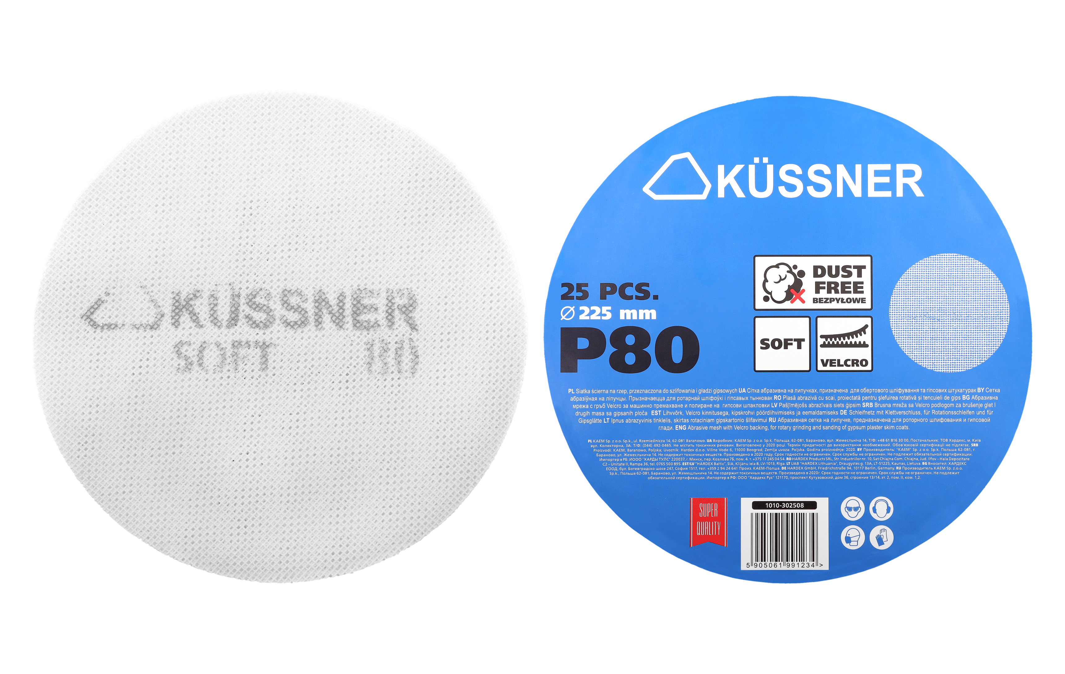 Küssner siatka ścierna Soft Ø 225 mm, na rzep, nasyp elektrokorund, granulacja *P80*, op. 25 szt.