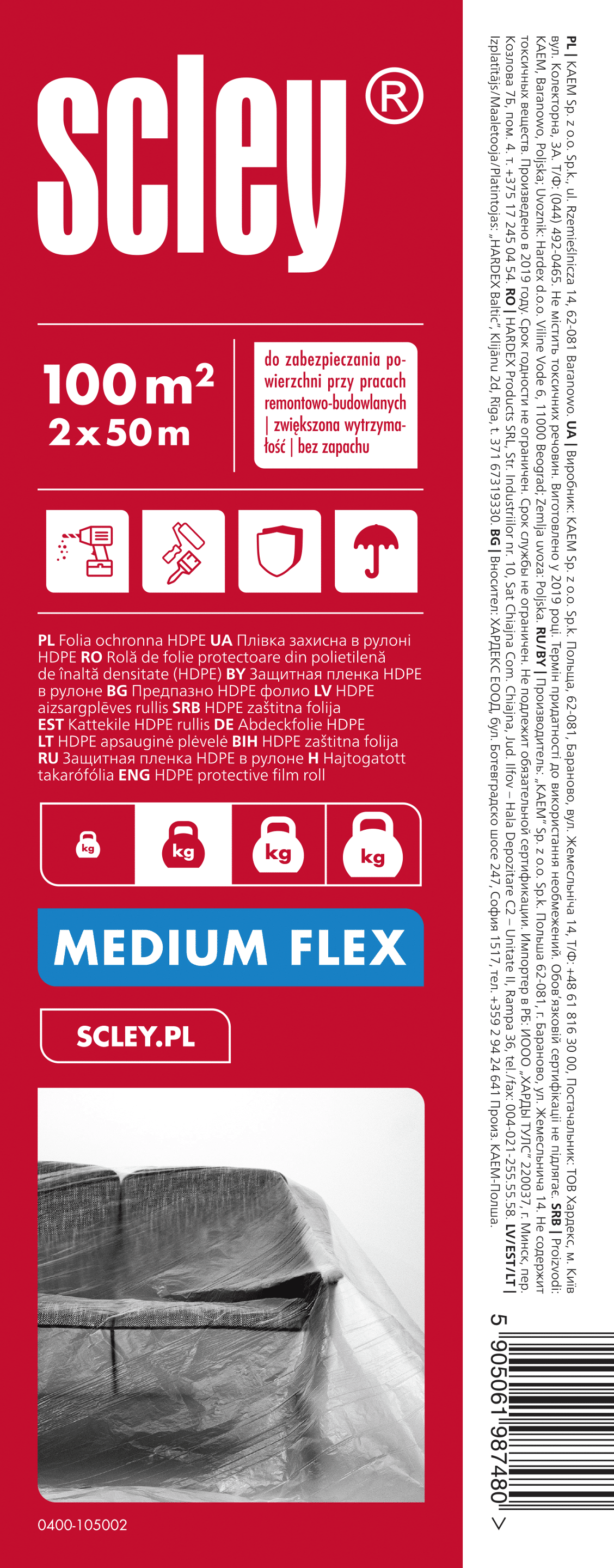 Scley folia malarska HDPE Medium Flex 2 x 50 m, gr. 0,01 mm, w rolce o szerokości 50 cm