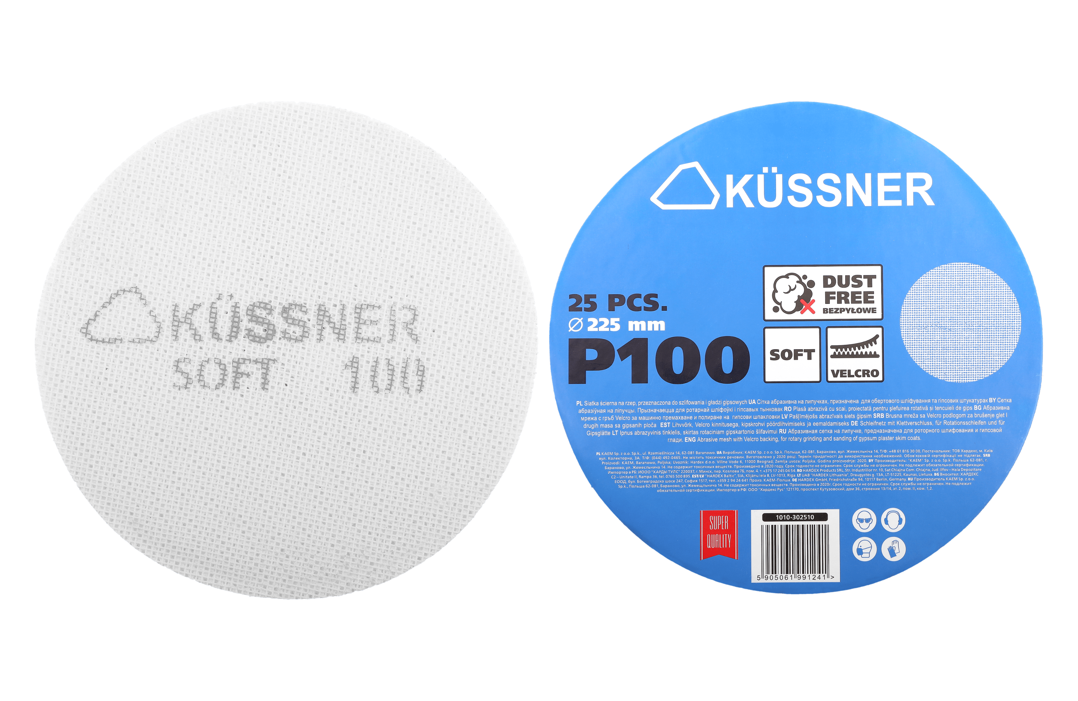 Küssner siatka ścierna Soft Ø 225 mm, na rzep, nasyp elektrokorund, granulacja *P100*, op. 25 szt.