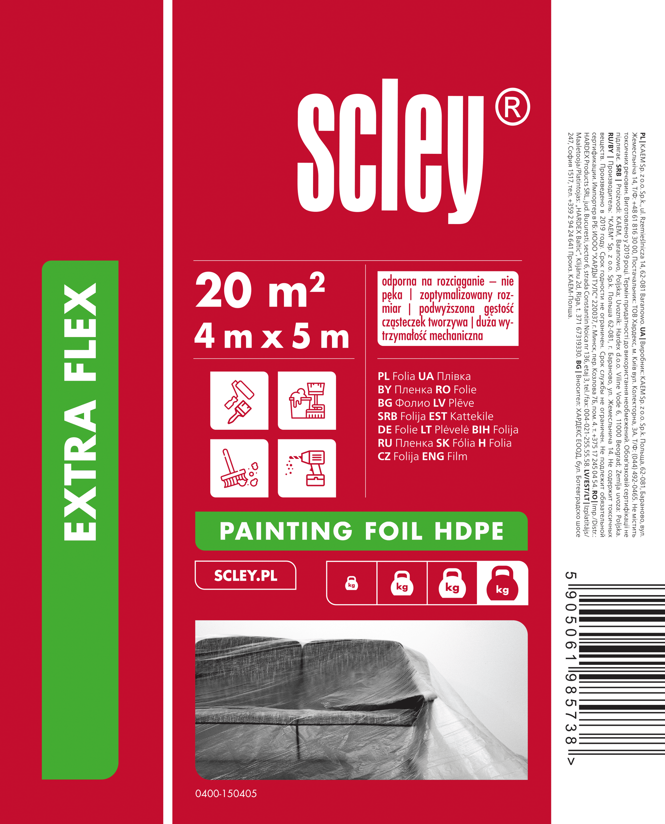 Scley folia malarska HDPE Extra Flex 4 x 5 m, gr. 0,015 mm