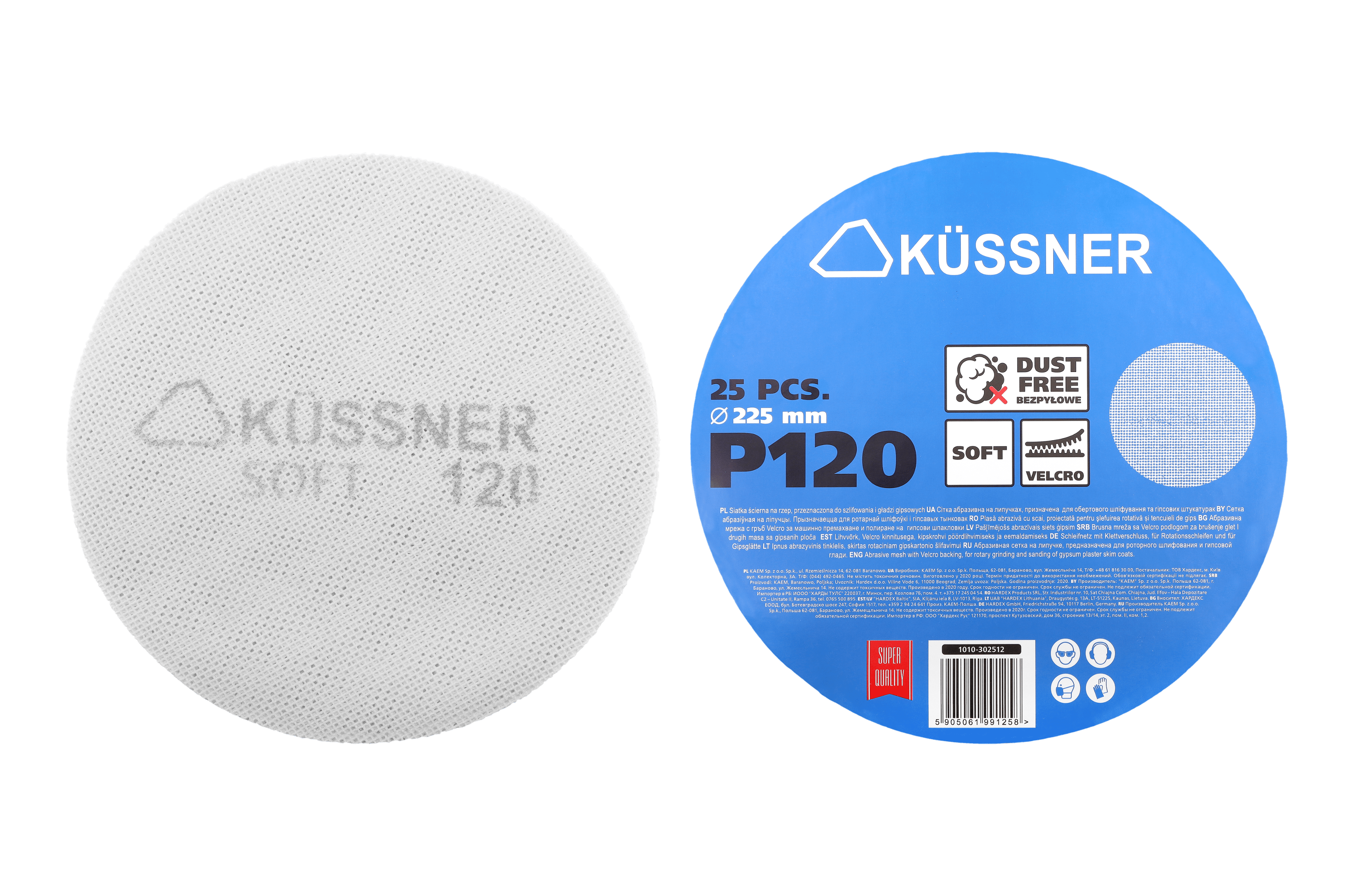 Küssner siatka ścierna Soft Ø 225 mm, na rzep, nasyp elektrokorund, granulacja *P120*, op. 25 szt.