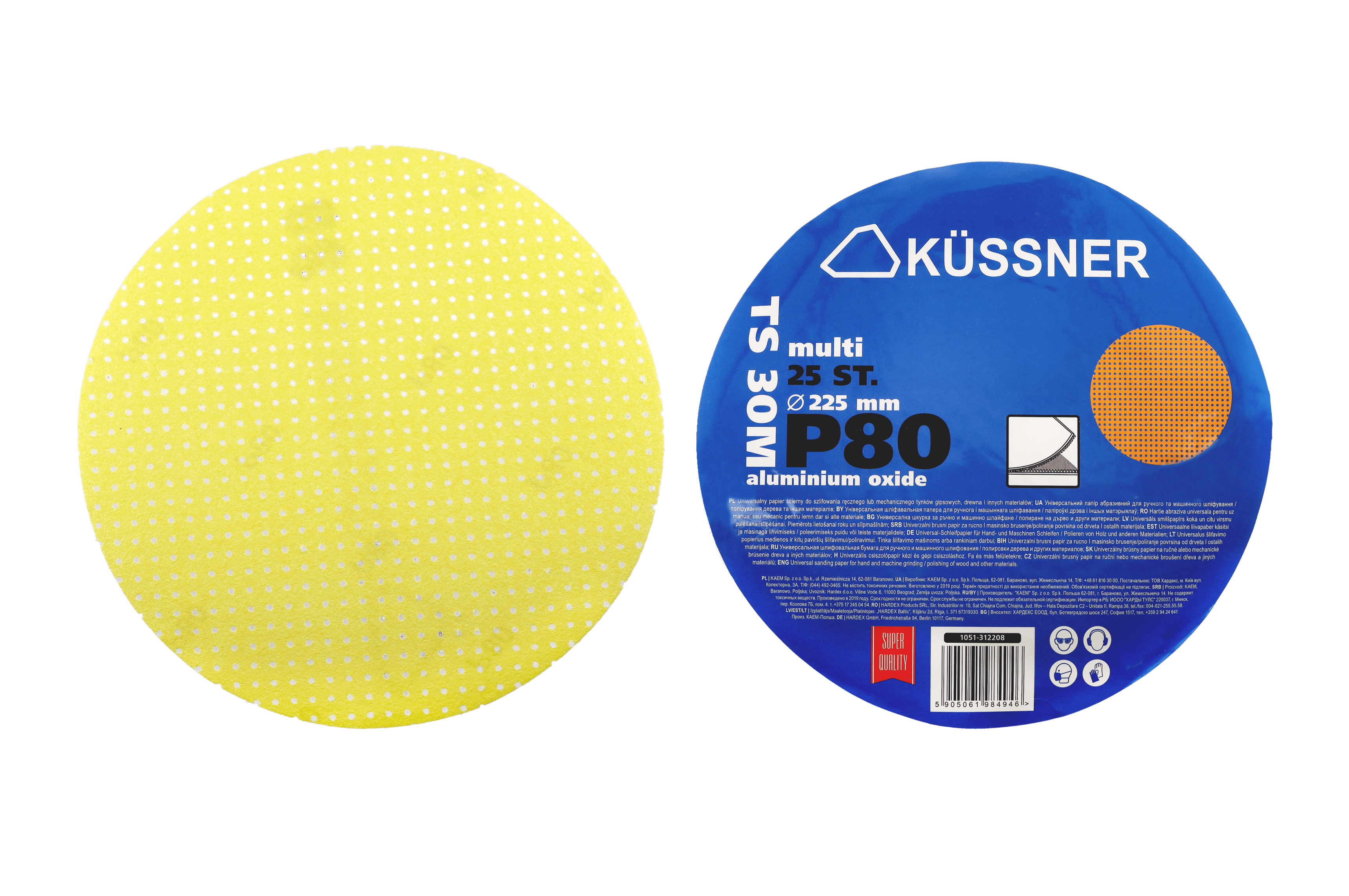 Küssner tarcza ścierna TS30M z multiotworami, Ø 225 mm, nasyp elektrokorund, granulacja *P80*, op. 25 szt.