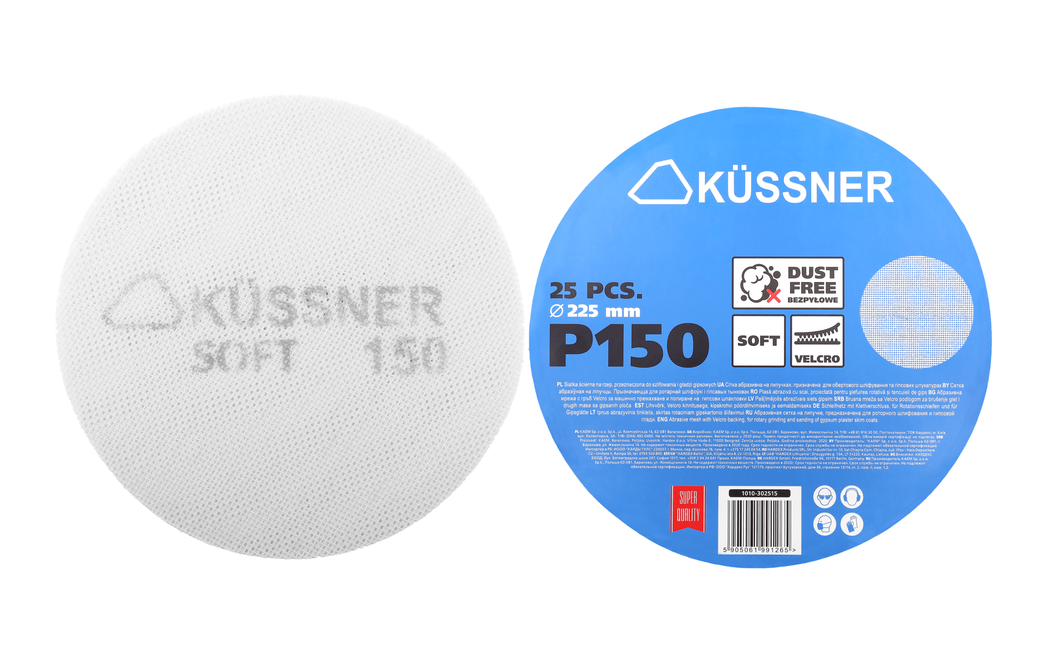 Küssner siatka ścierna Soft Ø 225 mm, na rzep, nasyp elektrokorund, granulacja *P150*, op. 25 szt.