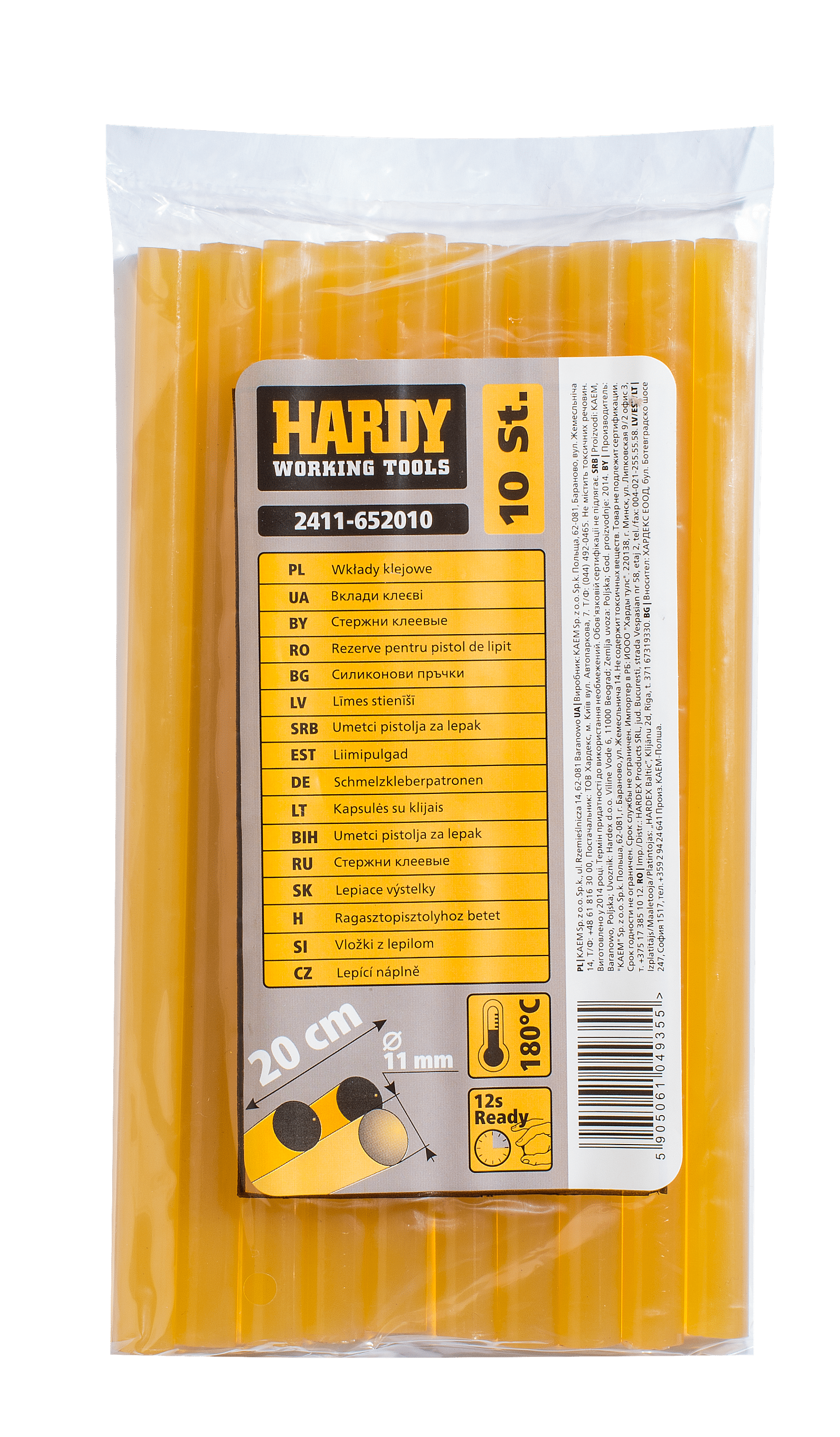 Hardy wkłady termotopliwe uniwersalne dł. 20 cm, Ø 11 mm, op. 10 szt.