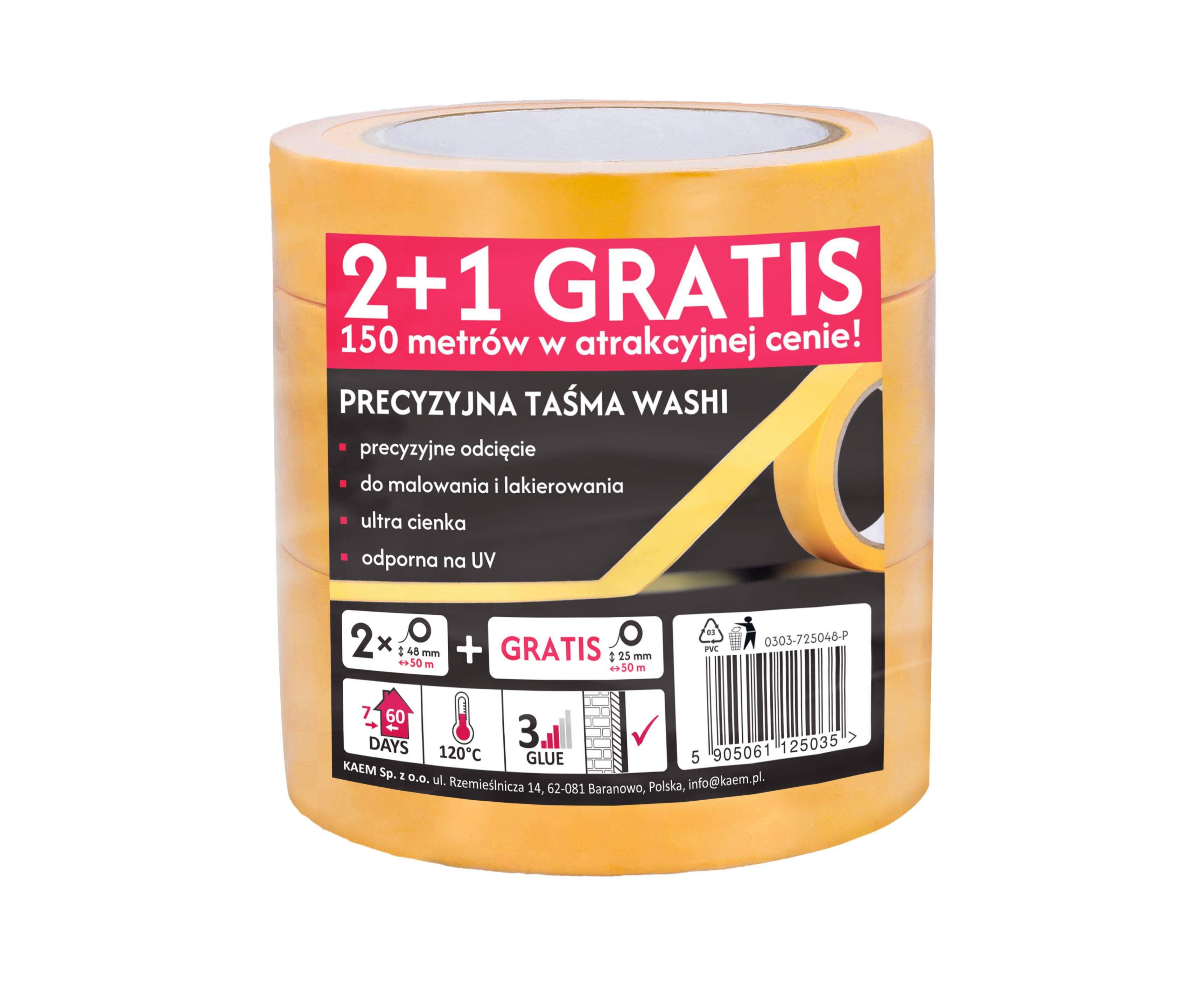 Scley taśma malarska *572* precyzyjna Washi, 2x48 mm x 50 m + gratis 25 mm x 50 m