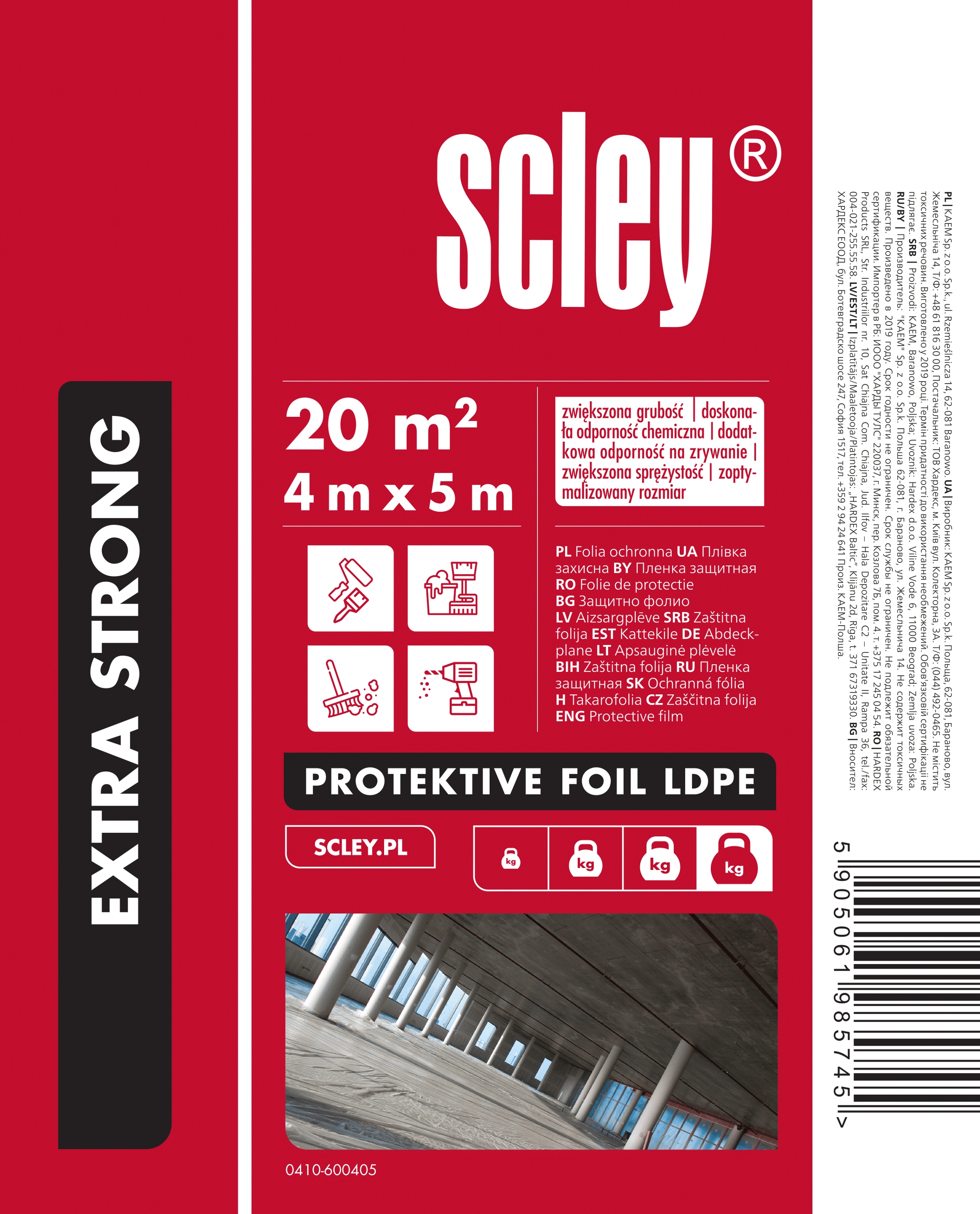 Scley folia budowlana LDPE Extra Strong przezroczysta, 4 x 5 m, gr. 0,05 mm