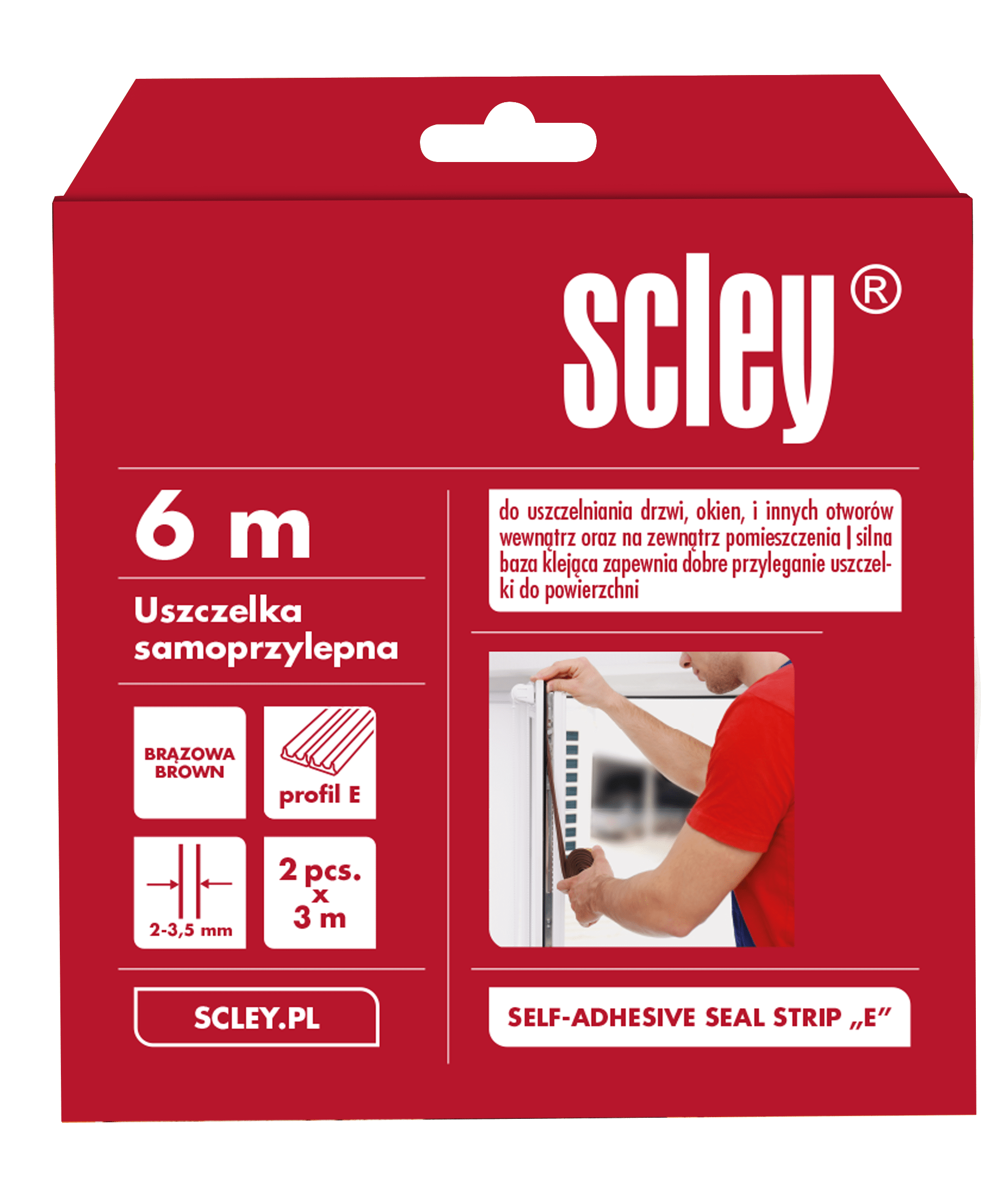 Scley uszczelka samoprzylepna brązowa, typ E, szczeliny 2-3,5 mm, dł. 6 m