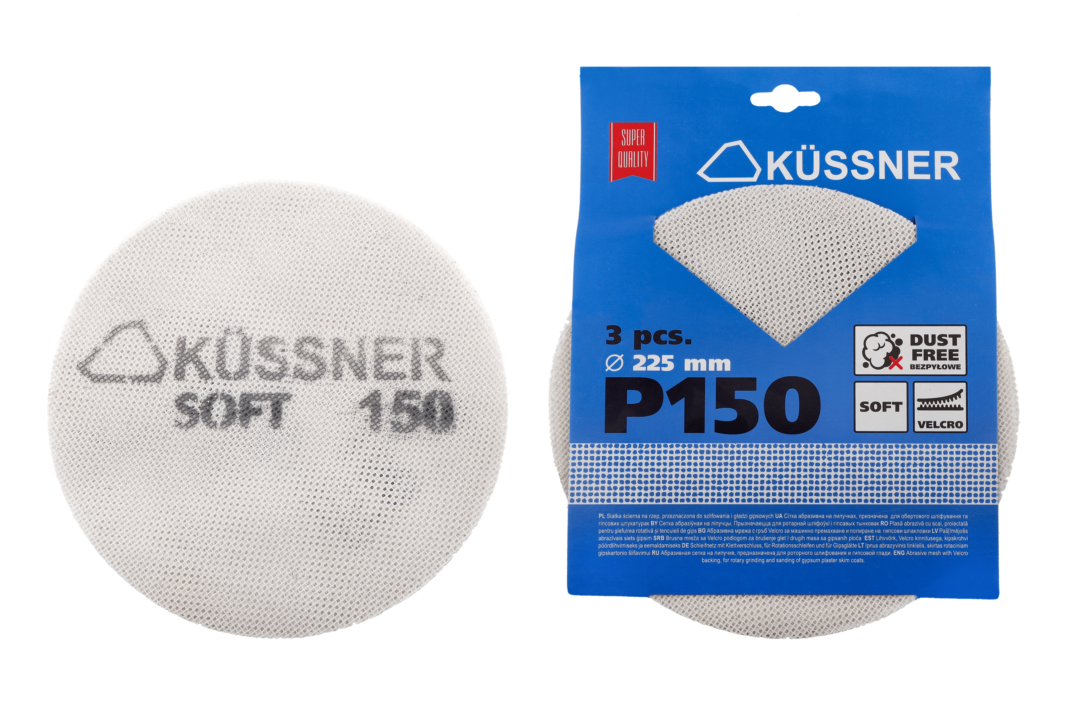 Küssner siatka ścierna Soft Ø 225 mm, na rzep, nasyp elektrokorund, granulacja *P150*, op. 3 szt.