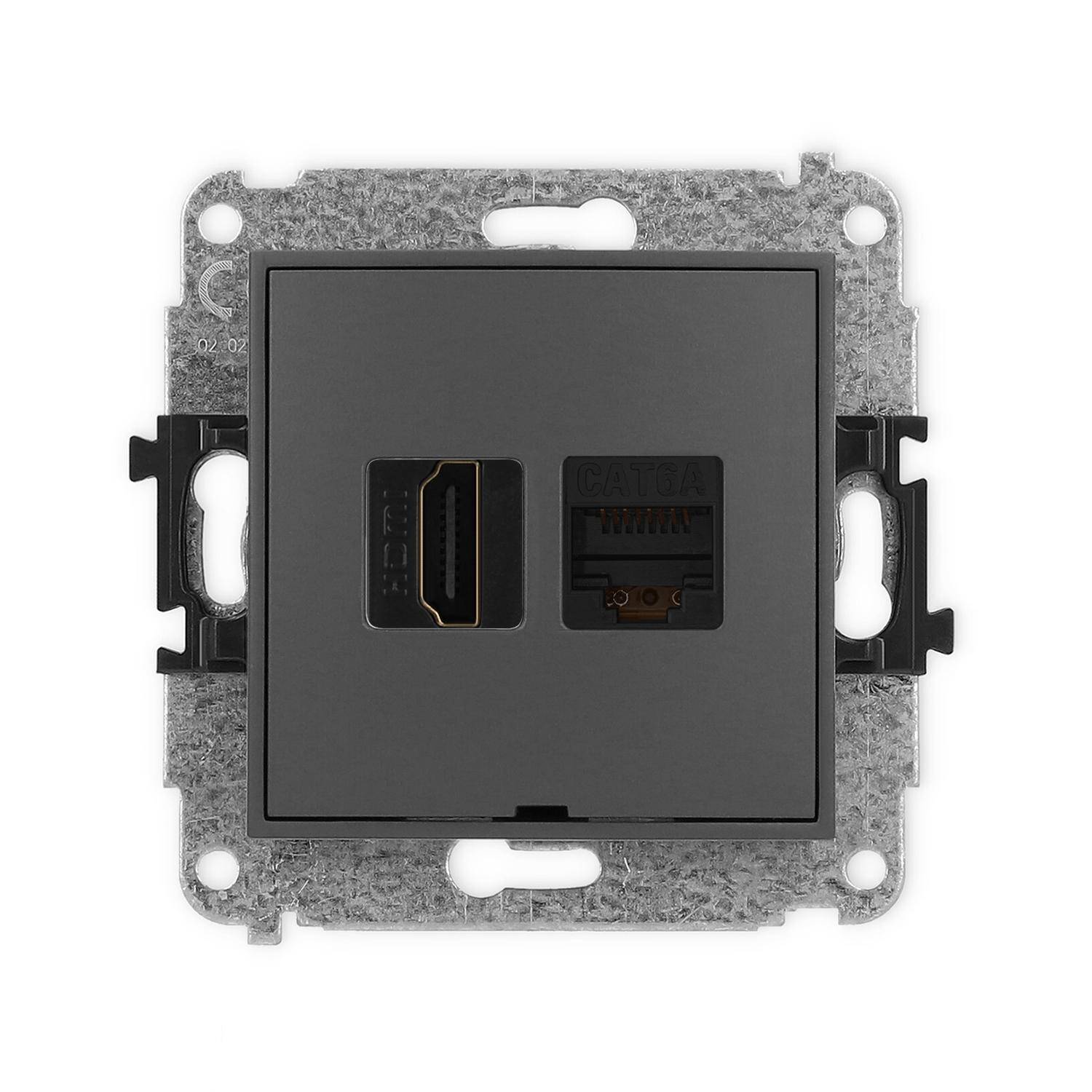 ICON Mechanizm gniazda pojedynczego HDMI 2.0, 4K + gniazda komp. poj. 1xRJ45, kat. 6A, 8-stykowy, bez pola opisowego