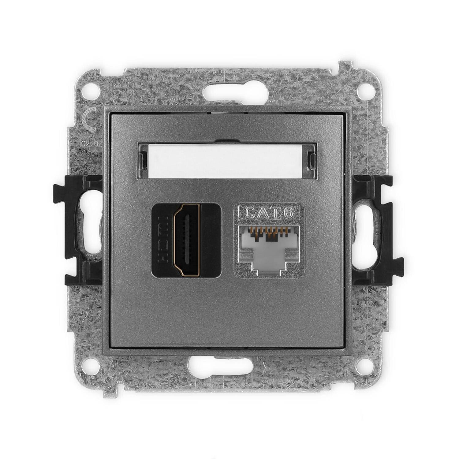 ICON Mechanizm gniazda pojedynczego HDMI 2.0, 4K + gniazda komp. poj. 1xRJ45, kat. 6, ekranowany, 8-stykowy