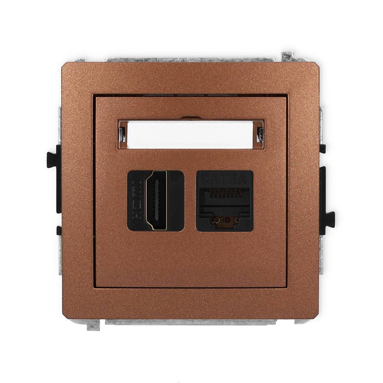 DECO Mechanizm gniazda pojedynczego HDMI 2.1, 8K + gniazda komp. poj. 1xRJ45, kat. 6A, 8-stykowy