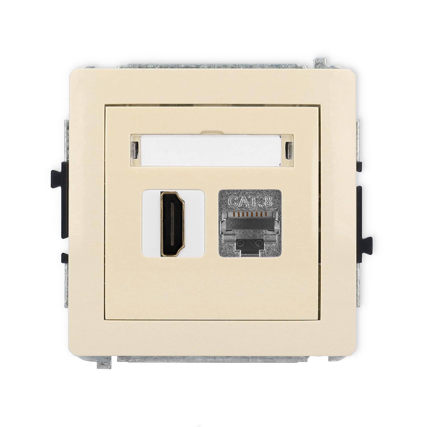 DECO Mechanizm gniazda pojedynczego HDMI 2.1, 8K + gniazda komp. poj. 1xRJ45, kat. 8, ekranowany, 8-stykowy