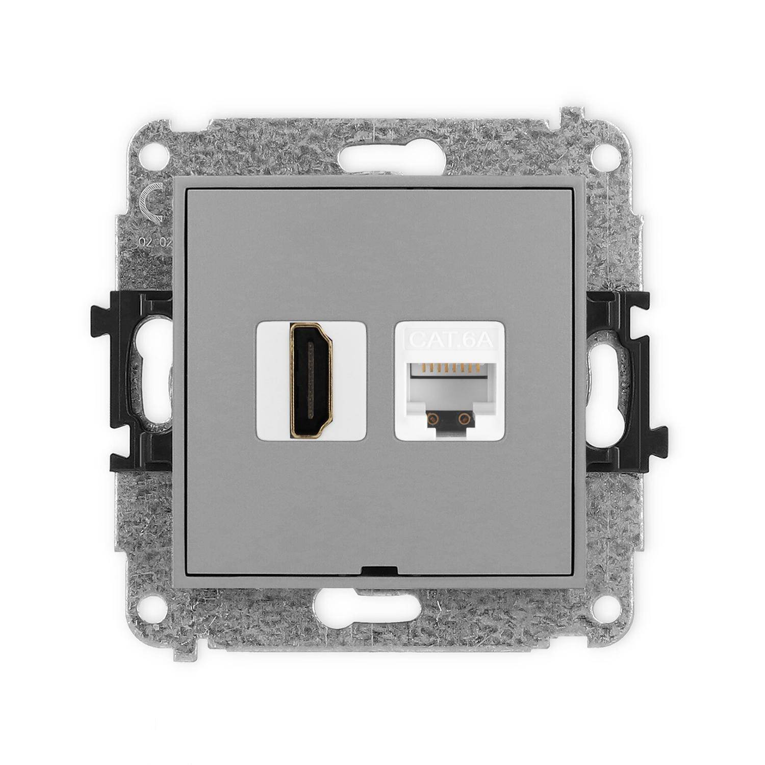 MINI Mechanizm gniazda pojedynczego HDMI 2.0, 4K + gniazda komp. poj. 1xRJ45, kat. 6A, 8-stykowy, bez pola opisowego