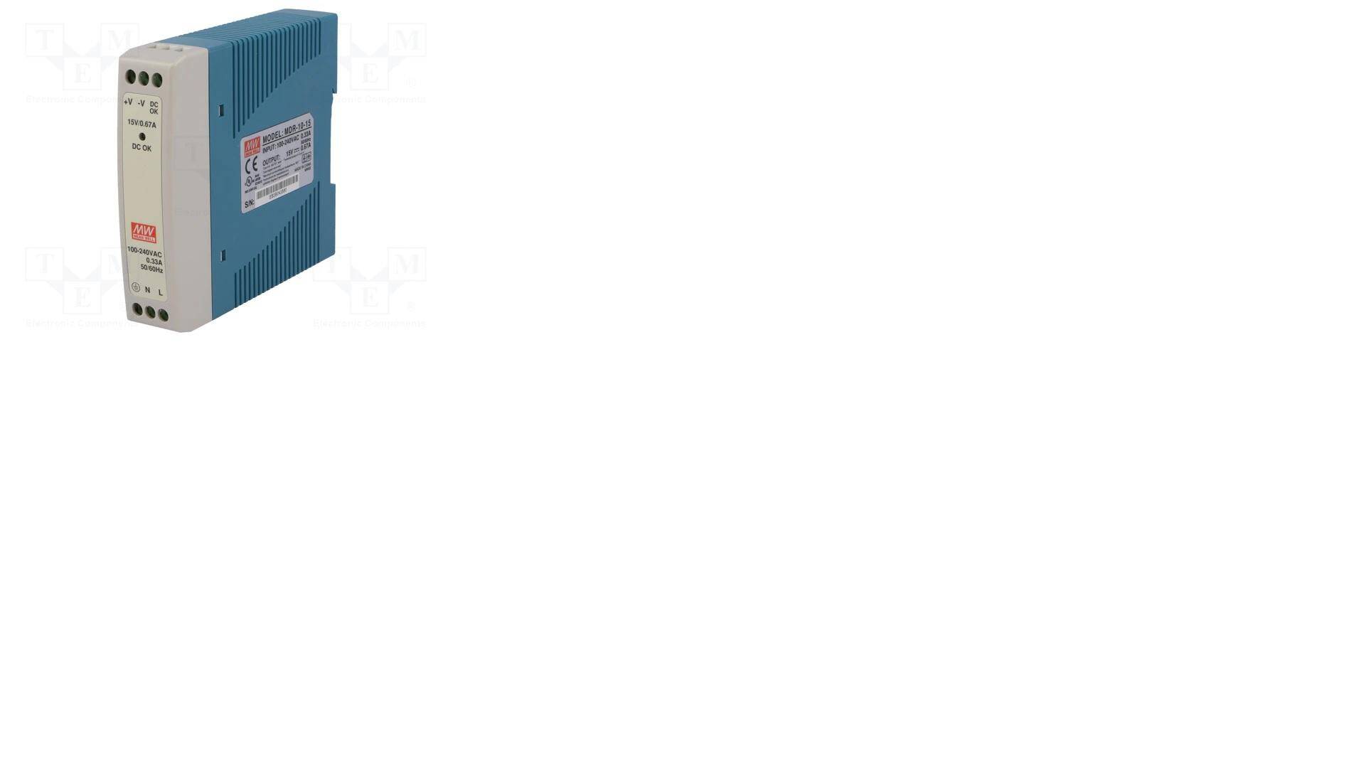 ZASILACZ IMPULSOWY 10W; 15VDC; 0,67A; 85÷264VAC; 120÷370VDC; 170g
