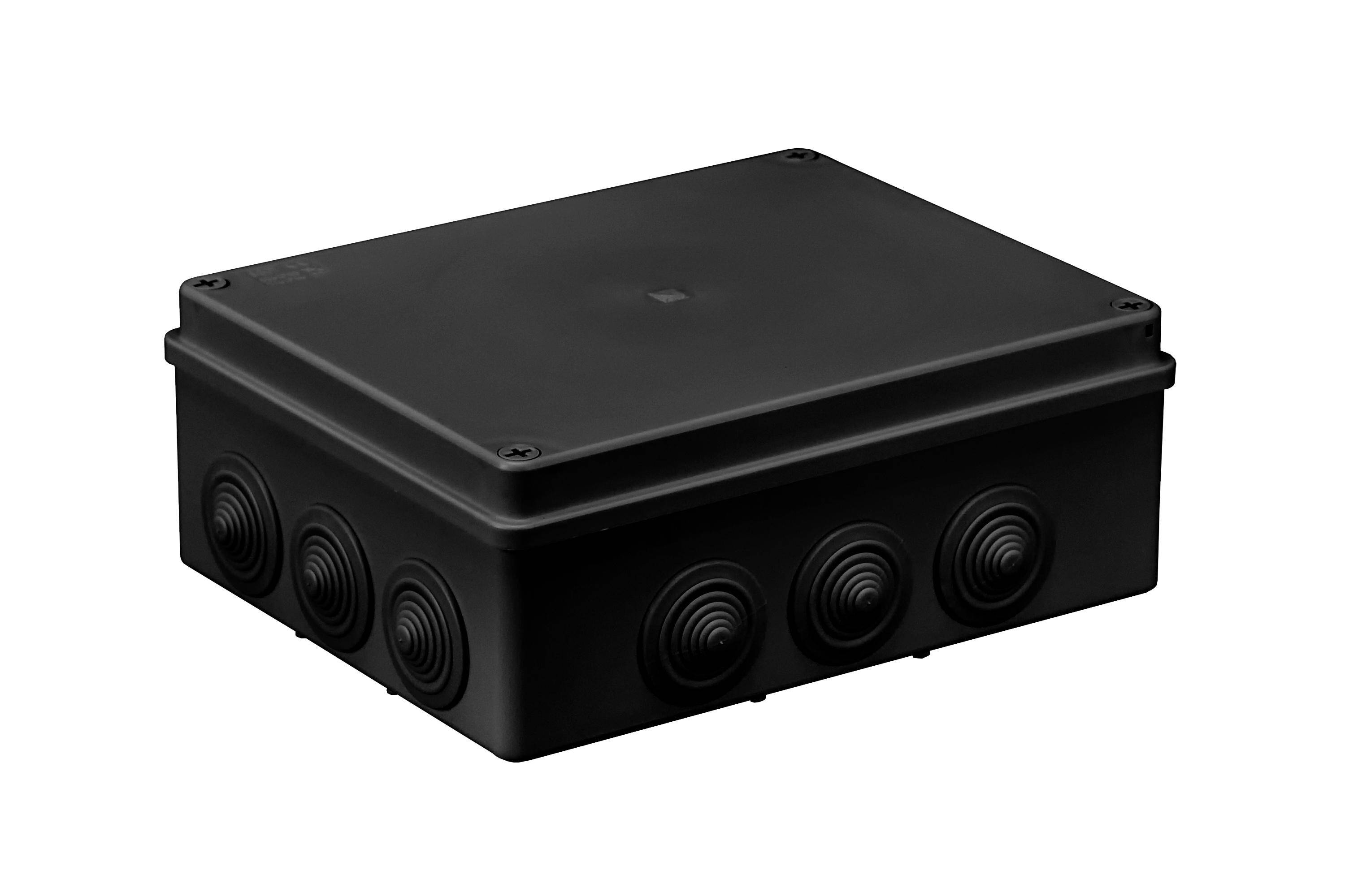 PUSZKA NT W=240mm S=190mm G=90mm IP65 ABS CZARNY BEZHALOGENOWA Z DŁAWIKAMI MEMBRANOWYMI ODPORNA NA UV