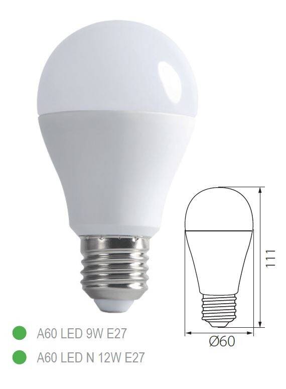 LAMPA LED SMD GLS A60 9W 190 ST. E27 230V 4000K 800 lm