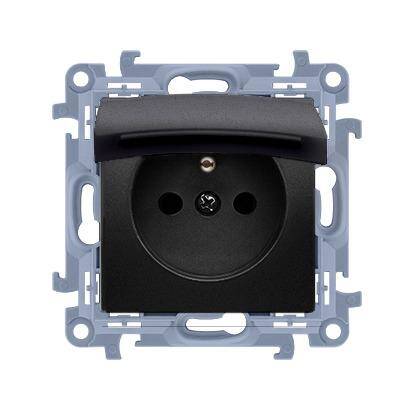MECHANIZM GNIAZDA PT 1x 2P+Z HERMETYCZNE CZARNY MAT Z KLAPKĄ SZYBKOZŁĄCZKA IP44